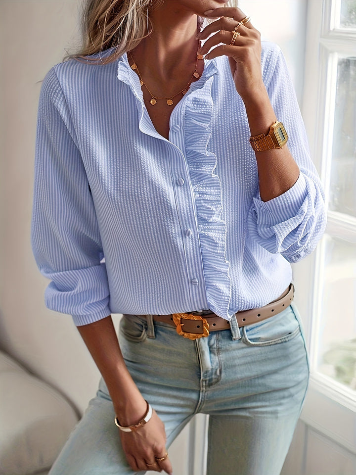 BONDI PEARL - Evie Ruffle Blouse | Feminine frill button-up top - 3