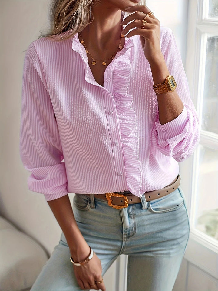 BONDI PEARL - Evie Ruffle Blouse | Feminine frill button-up top - 7