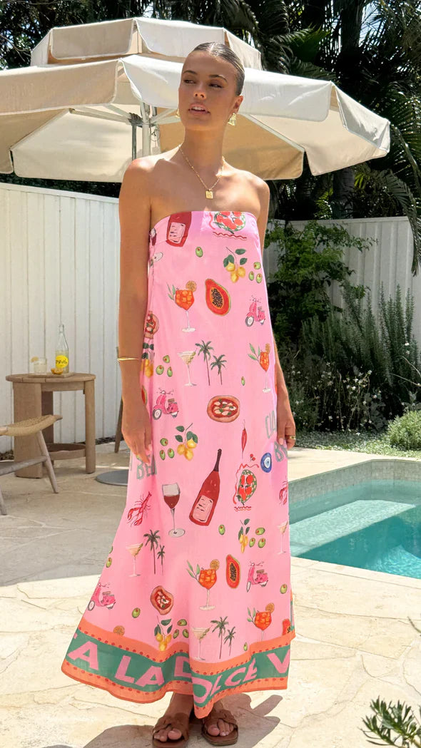 Bondi-Pearl-Bella Vita Strapless Dress | Pink summer maxi dress 4