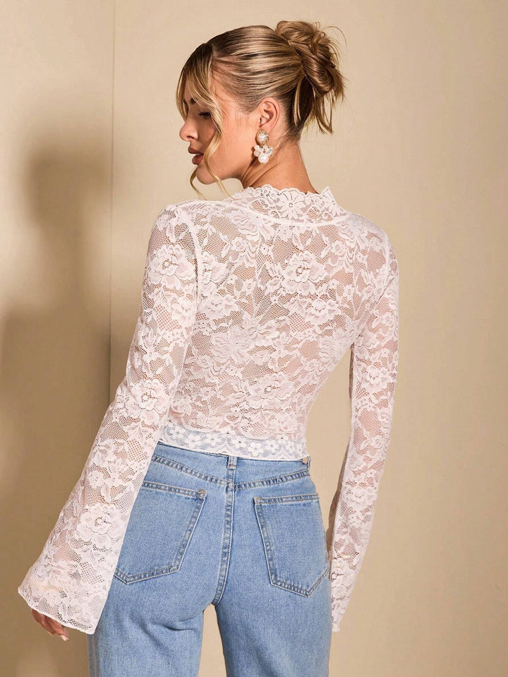 Bondi-Pearl-Isla Flare Lace Top | Black sheer party blouse 4