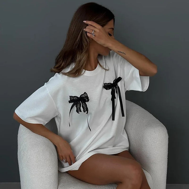 Bondi-Pearl-Luna Bow Tee Dress | Oversized cute streetwear 3