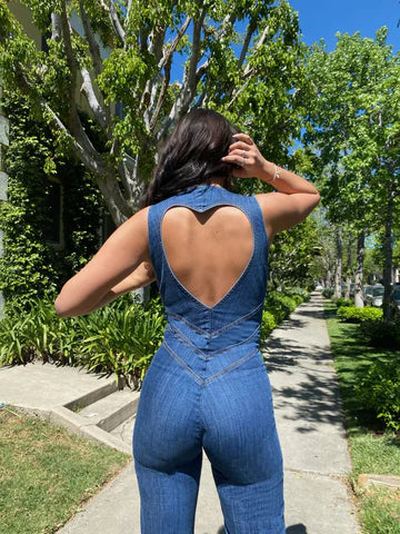 Bondi Pearl - Harlow Denim | Heart cut-out flared jumpsuit - 05