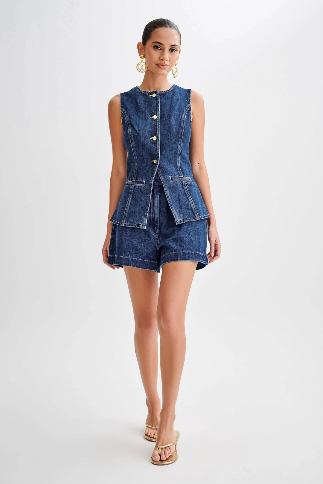 Bondi Pearl - Indigo Luxe Set | Chic sleeveless top and high-waisted shorts - 1