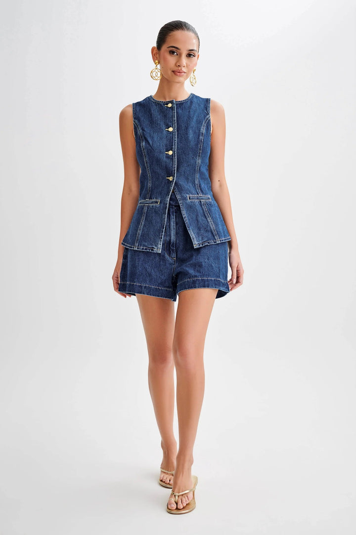 Bondi Pearl - Indigo Luxe Set | Chic sleeveless top and high-waisted shorts - 1