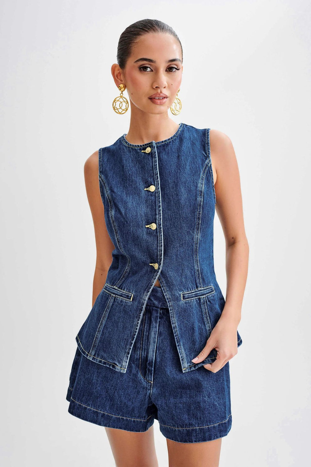 Bondi Pearl - Indigo Luxe Set | Chic sleeveless top and high-waisted shorts - 2
