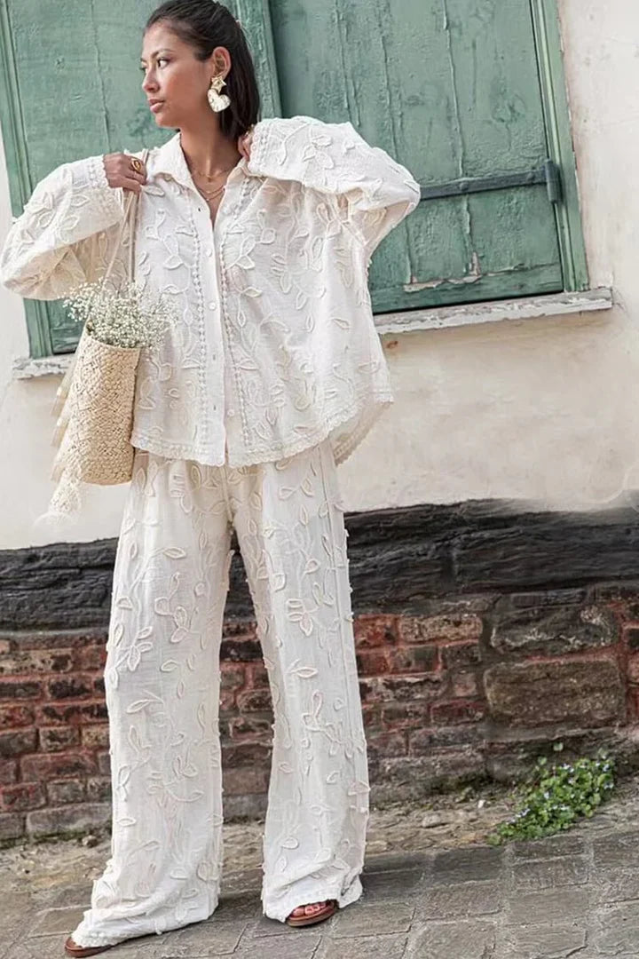 Bondi Pearl - Isla Boho Set | Embroidered relaxed fit loungewear - 3