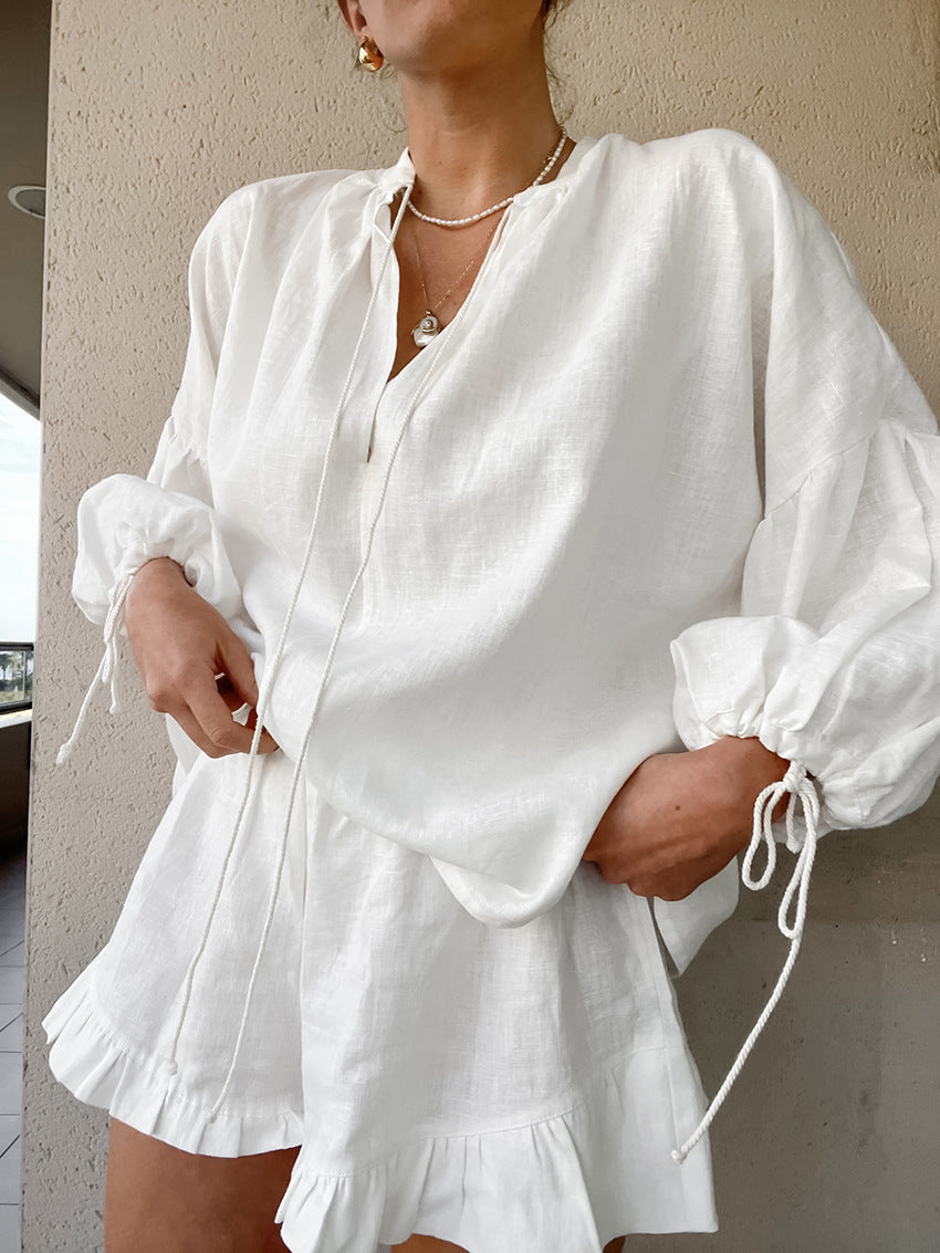 Bondi Pearl - Isla Frill Lounge Set | Lightweight relaxed summerwear - 1