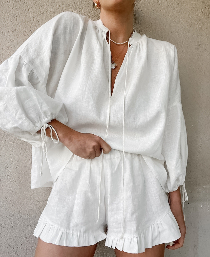 Bondi Pearl - Isla Frill Lounge Set | Lightweight relaxed summerwear - 2