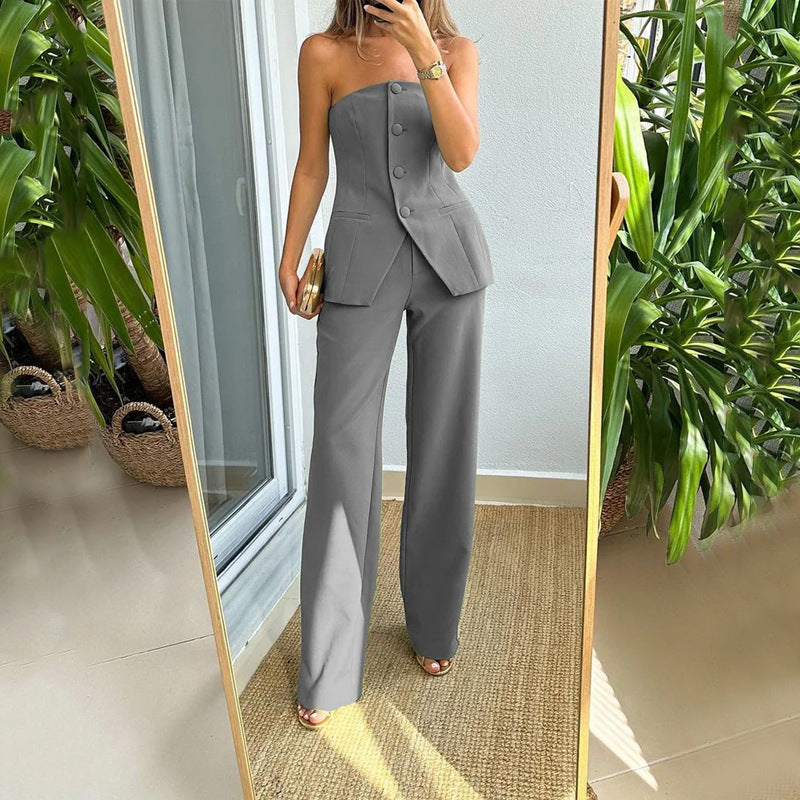 Bondi Pearl - Mila Strapless Set | Chic wide-leg suit look - 1