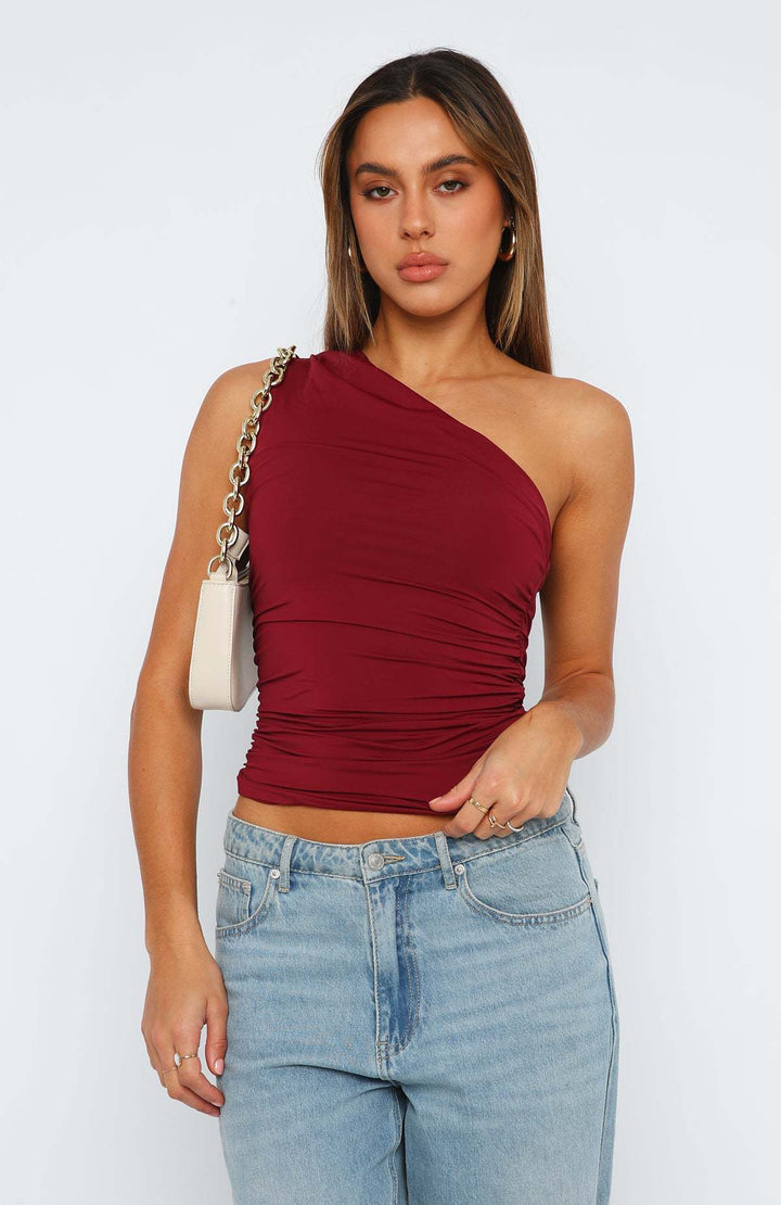 Bondi Pearl - One Shoulder Ruched Crop Top - 18