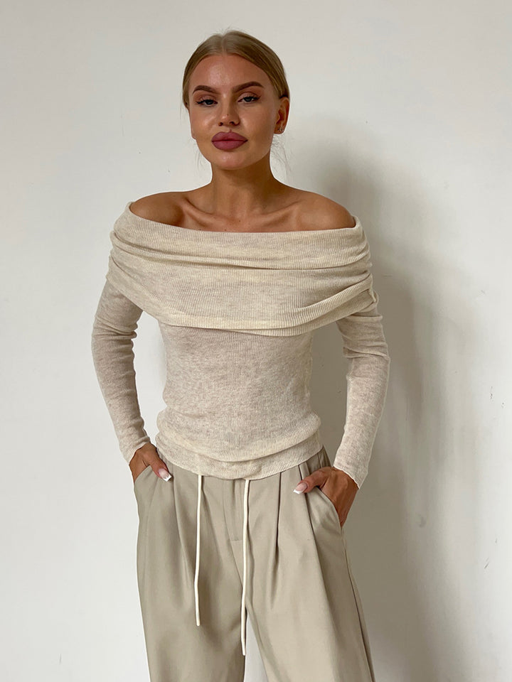 Bondi Pearl - Sienna Off Shoulder Knit Top | Elegant ribbed long sleeve - 1