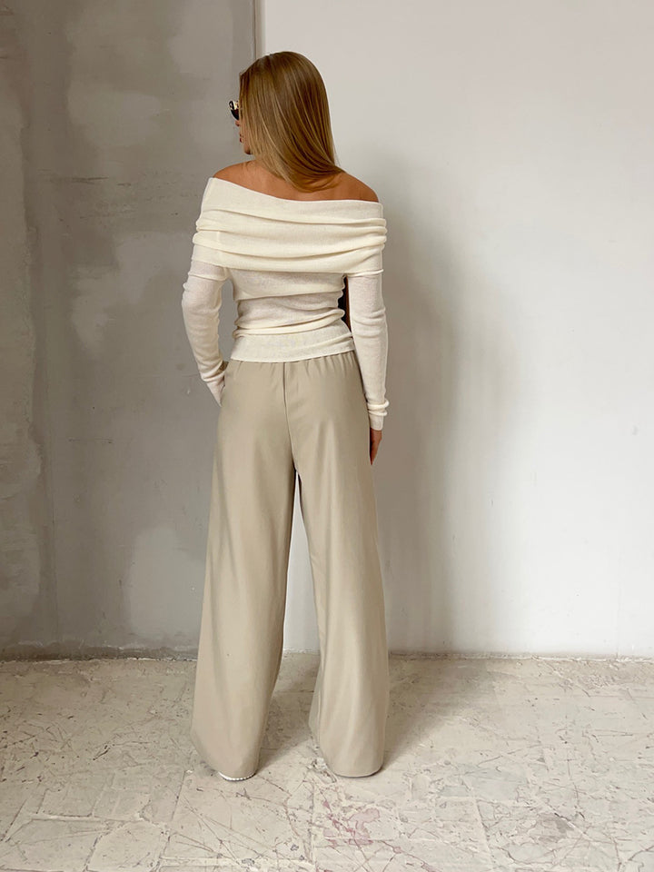 Bondi Pearl - Sienna Off Shoulder Knit Top | Elegant ribbed long sleeve - 10