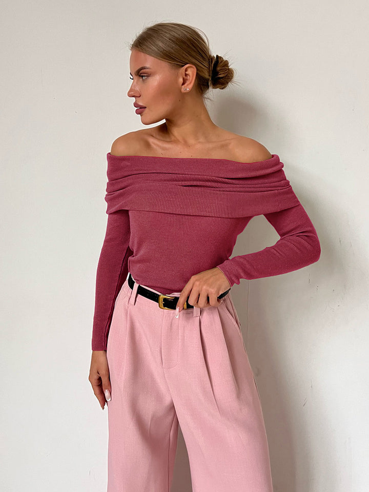 Bondi Pearl - Sienna Off Shoulder Knit Top | Elegant ribbed long sleeve - 11