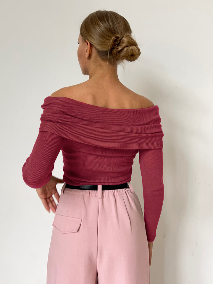 Bondi Pearl - Sienna Off Shoulder Knit Top | Elegant ribbed long sleeve - 13