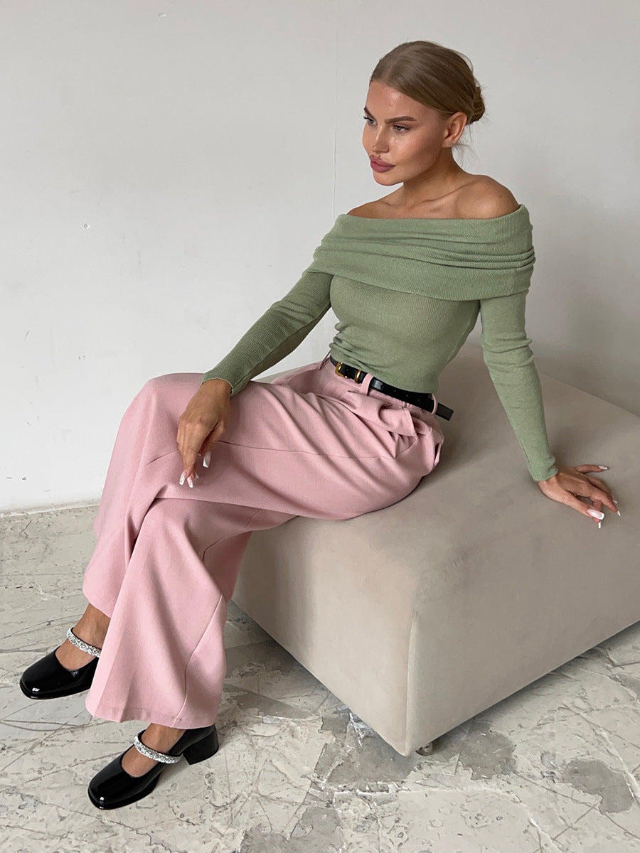 Bondi Pearl - Sienna Off Shoulder Knit Top | Elegant ribbed long sleeve - 14