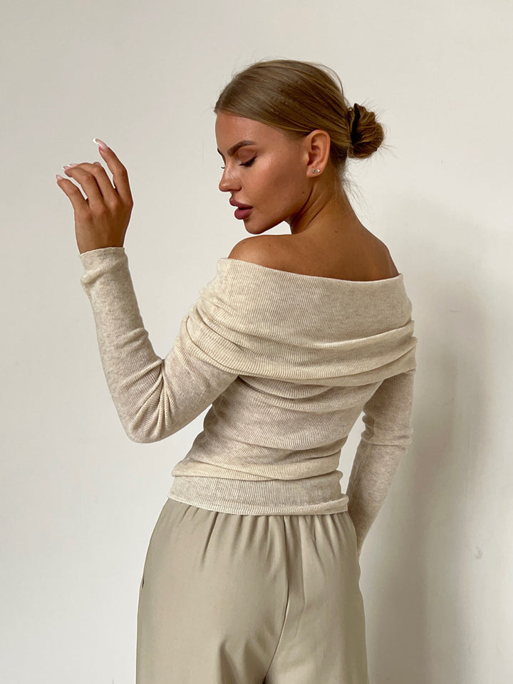Bondi Pearl - Sienna Off Shoulder Knit Top | Elegant ribbed long sleeve - 3