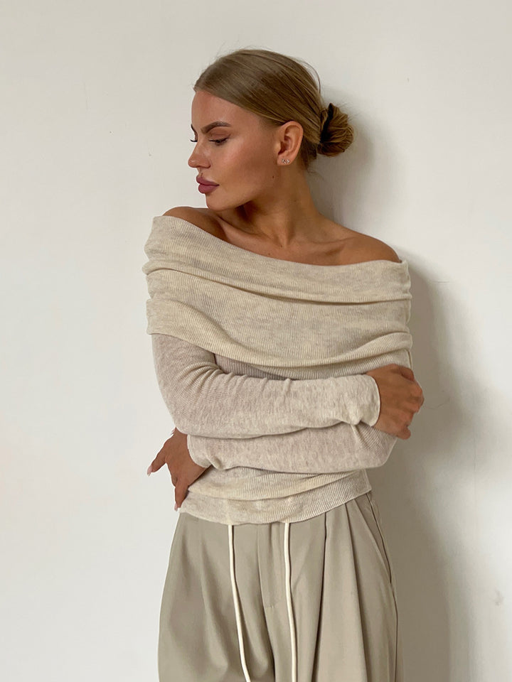 Bondi Pearl - Sienna Off Shoulder Knit Top | Elegant ribbed long sleeve - 4