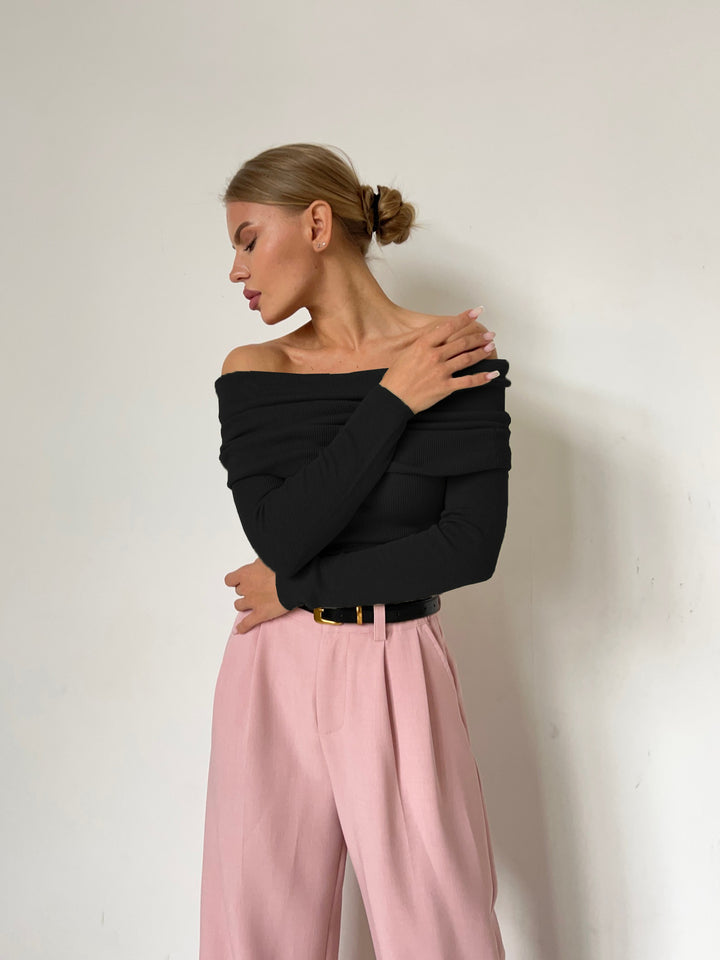 Bondi Pearl - Sienna Off Shoulder Knit Top | Elegant ribbed long sleeve - 5