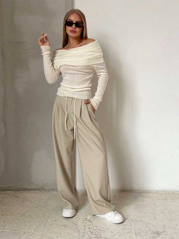 Bondi Pearl - Sienna Off Shoulder Knit Top | Elegant ribbed long sleeve - 8