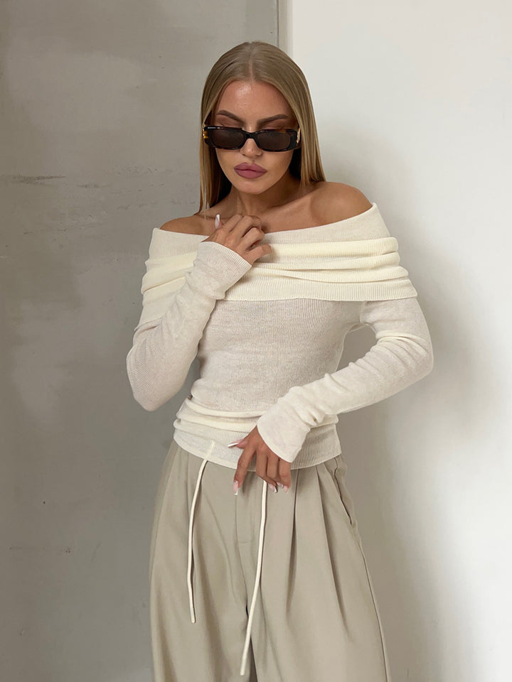 Bondi Pearl - Sienna Off Shoulder Knit Top | Elegant ribbed long sleeve - 9