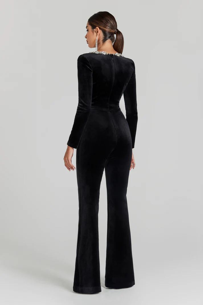 Bondi Pearl Celeste Luxe Black Jumpsuit | Elegant embellished formalwear 1
