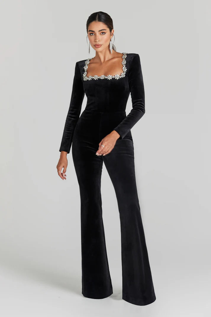 Bondi Pearl Celeste Luxe Black Jumpsuit | Elegant embellished formalwear 2