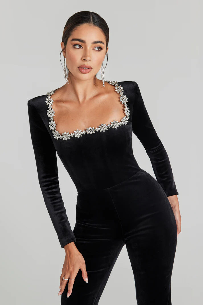 Bondi Pearl Celeste Luxe Black Jumpsuit | Elegant embellished formalwear 3