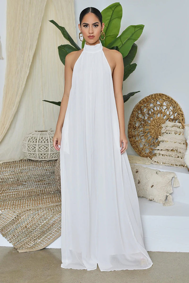 Bondi Pearl Isla Luxe Jumpsuit | Flowing backless halter jumpsuit 16