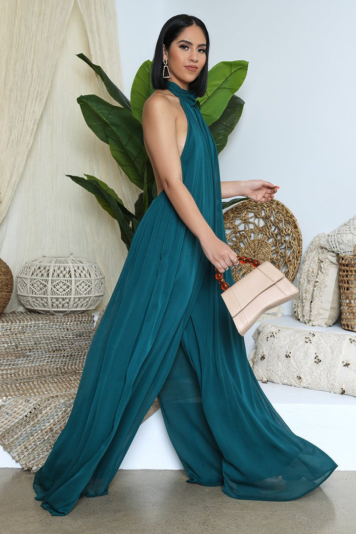 Bondi Pearl Isla Luxe Jumpsuit | Flowing backless halter jumpsuit 8