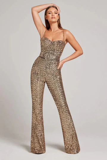 Bondi pearl - Nova Sparkle | Gold sequin party jumpsuit - 01