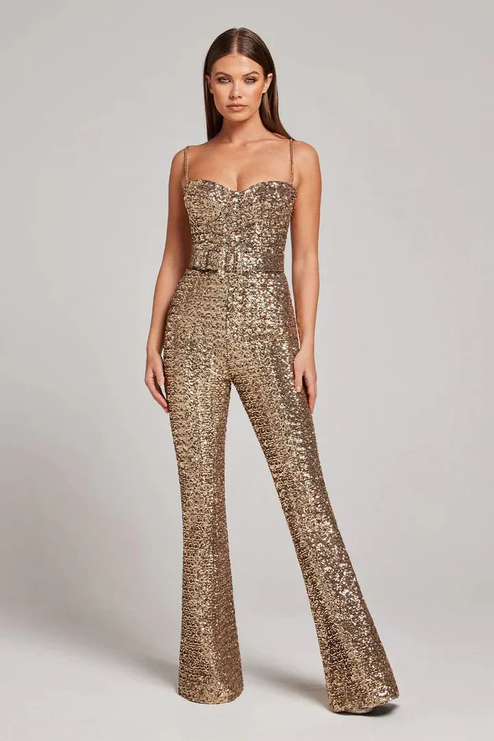 Bondi pearl - Nova Sparkle | Gold sequin party jumpsuit - 03